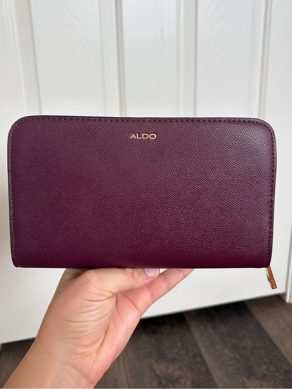 ALDO Deep Plum Zip-Around Wallet with Gold Accents